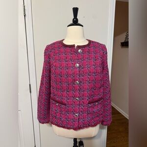 G by Giuliana Pink Tweed Button-Front Jacket with Contrast Trim